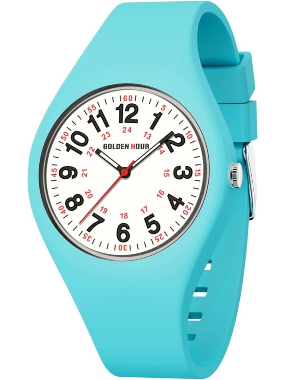 Unisex Light Blue White Military Time Easy to Read Dial Silicone Strap Watches